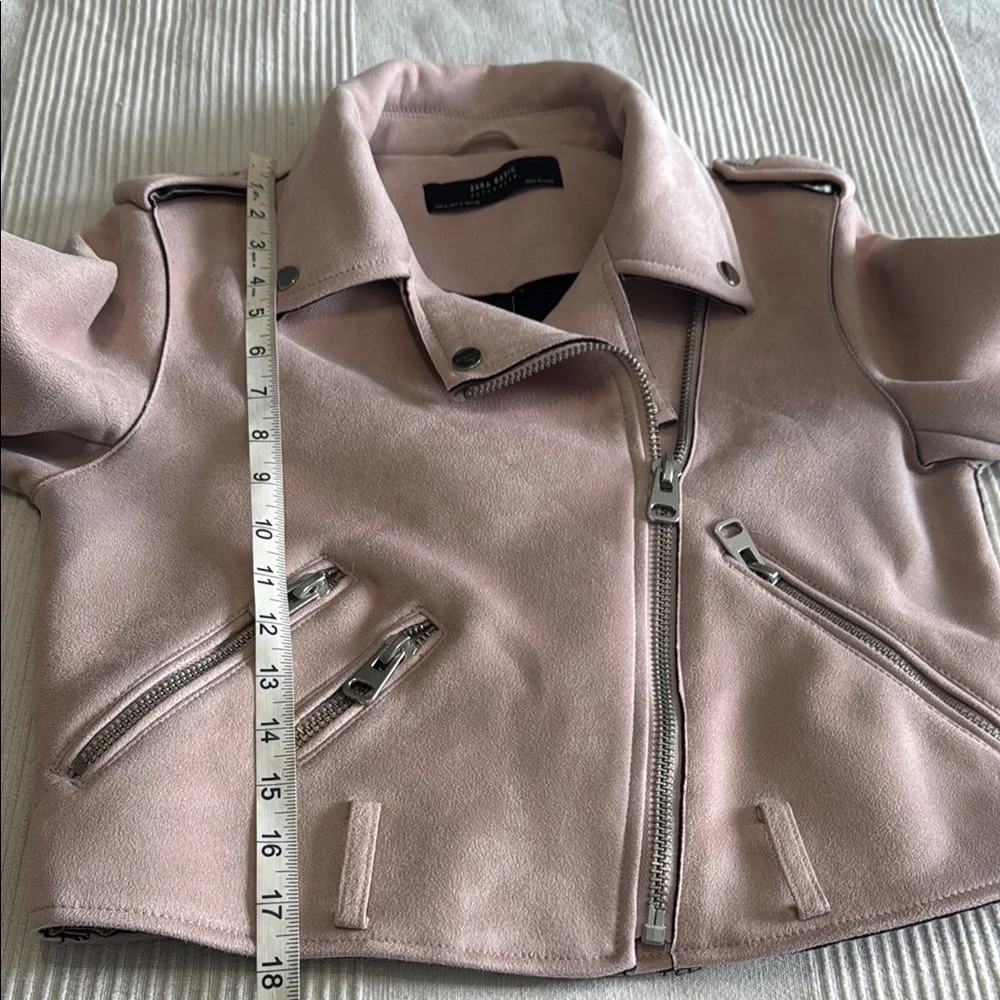 Zara Blush Pink Suede Cropped Moto Jacket Size Medium - Picture 4 of 8
